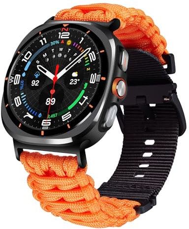BINLUN Compatible avec Samsung Galaxy Ultra 47mm Bracelet de Montre Spécialisé en Nylon Tressé 550 Paracord Bracelet Sport pour Homme(Orange)