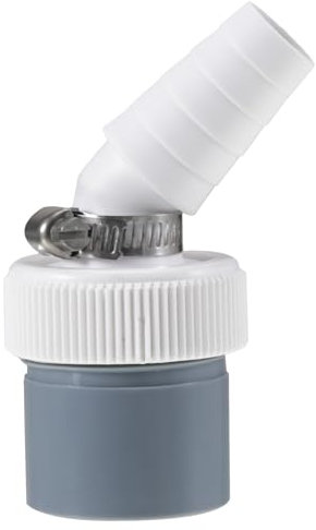 Waschmaschine Abfluss Adapter, Trockner, Waschmaschine, Geschirrspüler - Winkel Maschinenanschluss Abfluss, von 18-24 mm Eingangsstutzenund Abgang 40mm Rohr mit Schlauchschelle