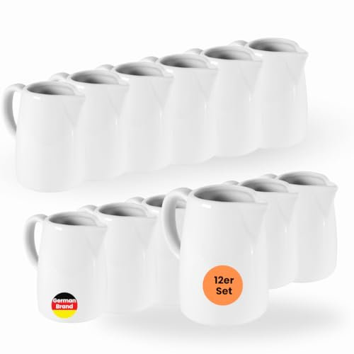 getgastro 12-er Set Milchkännchen Porzellan weiß 0,15Liter 8,3 cm Höhe, Milchbehälter für Kaffeemilch, Kaffee Zubehör für Gastronomie & Hotel, klassische Ausgießer für Kaffetafel, Frühstücksbuffet