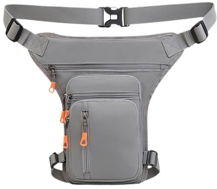 Fenteer Beintasche Motorrad Hüfttasche, Herren Damen Multitaschen Beinbeutel, Taktische Tasche Gürteltasche Outdoor-Werkzeugtasche für Wandern Reiten,Seite Reißverschluss Grau