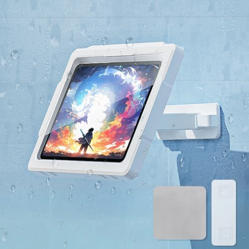 HOTUT Soporte para Tablet de Ducha, Soporte Impermeable para iPad de hasta 11, Soporte de Pared para Tablet con Rotación de 360°, Soporte de Ducha Impermeable con Pantalla Táctil Antivaho - Blanco