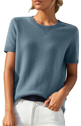 HUIFUAO Ladies Roll Neck Jumper Clearance of Sale Short Sleeve V Neck Sweater Basic Elegant Pullover Lightweight Tops Sweatshirts (A01-Sky Blue, M) Sales Clearance Today Deals Prime