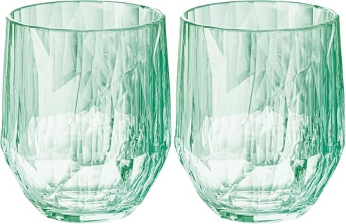 koziol Superglas Club No. 24, 2 Stück, 400 ml, Rotwein-Tumbler, Glas aus kristallklarem Kunststoff, luxuriös, unzerbrechlich, wiederverwendbar, Party, Camping, 2er Set (Transparent Jade)
