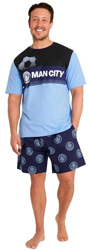 Get Trend Manchester City F.C. Mens Pyjamas Set Short PJs Soft Breathable Nightwear Sleepwear Summer Lounge Set Mens Gifts (L, Blue AOP Man City)