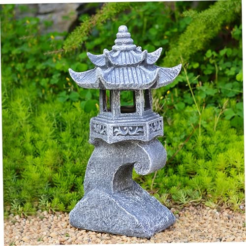 AZIDWERYQ Japanese Pagoda Statues, Resin Solar Pagoda Lantern, 4x6x13 inch Decorative Japanese Stone Lantern for Garden Yard Lawn Balcony Patio Porch