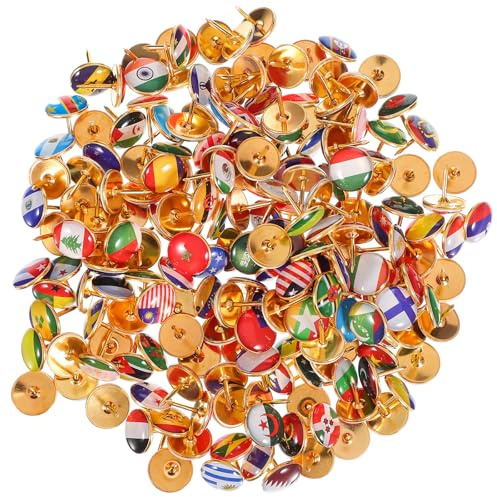 POPETPOP National Flag Push Pins 200Pcs Flag Thumb Tacks for World Map Creative Country Pins for Notice Board Message Board Cork Travel Map Marking Office Supplies