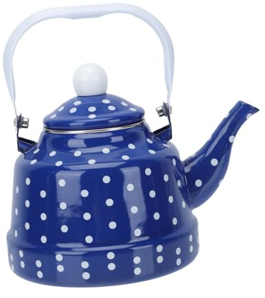 TOYANDONA Tetera Esmaltada de Puntos Azul y Blanco para Estufa Inducción Tetera Vintage con Mango de Acero Hervidor para Casa y Cocina Gas