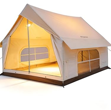 KingCamp 4-5 Personen Hauszelt mit Kaminöffnung & AC-Anschluss | 8 m² TC-Baumwoll Zelt mit Stehhöhe, 2 Türen, 4 Fenstern Zelt für 4-Jahreszeiten Familien Camping & Glamping,Festivals