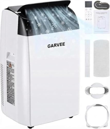 Garvee Climatizzatore portatile 12000 BTU 4-in-1: raffreddamento, ventilazione, deumidificatore 45L/giorno, modalità 'Segui Me' – Display digitale, telecomando, timer 24h, silenzioso <53dB, tubo di
