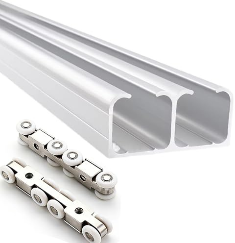 Kit de quincaillerie pour porte coulissante à galandage, rails de placard à fixation supérieure avec 8 roulettes, 80 cm, idéal pour les portes coulissantes en douceur, durable et facile à installer