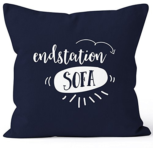 MoonWorks Cooler Kissenbezug aus Baumwolle, Endstation Sofa, Kissen-Hülle, Deko-Kissen für Sofa, 40x40, Navy Unisize