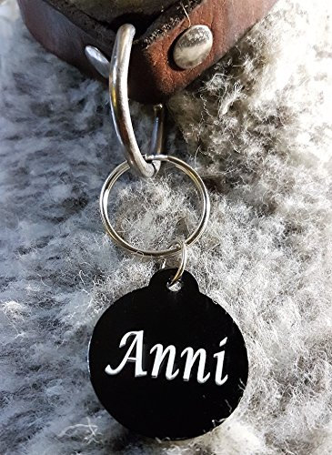 Gravuren.store 2 Stück Hundemarken Rund Adressanhänger aus Aluminium, mit Lasergravur, Dog Tag (Schwarz)