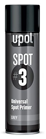 U-POL Spot #3 Fast Drying Universal Spot Grey Primer 450ml Aerosol/Easy To Sand/Excellent Adhesion/Use Directly On Metal Or Plastic Parts/For Small Rub Through Areas Or Localised Repairs
