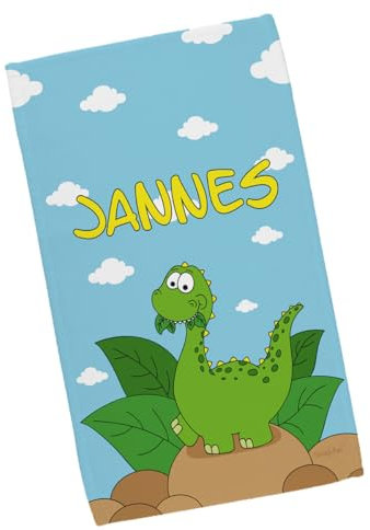 Striefchen® Dino-Starkes Kinderhandtuch mit Wunschnamen und unserem niedlichen Dinosaurier 30 x 50 cm