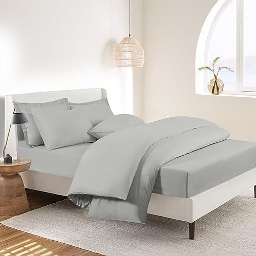 RUIKASI Bedding Sets King Size Bed - 4 Piece Bedding Set Kingsize Bed, Deep Pocket Fitted Sheet and Duvet Cover with Pillow cases, Soft Microfiber Duvet Set with Zipper, Light Grey