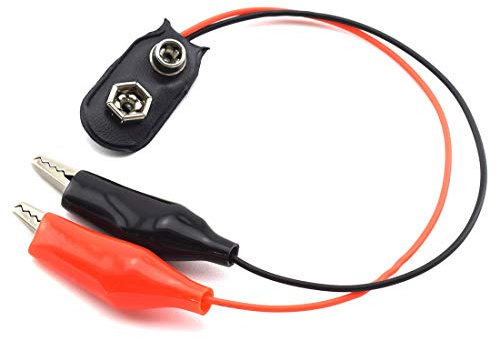SDTC Tech 5pcs T Type 9V Battery Clip Connector Positive Negative Snap Lead Wire with Dual Alligator Clips(15cm)