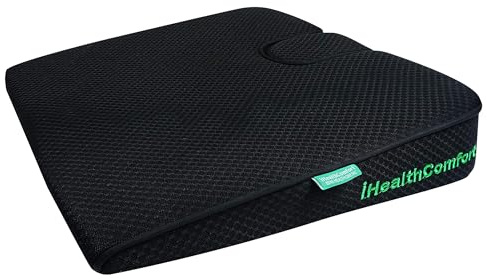 iHealthComfort Tragbares großes Keil-Sitzkissen, orthopädisches Memory-Schaum, Wellness-Autositz, Bürostuhl-Kissen (49,7 x 45,7 cm)