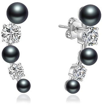 Aretes Trepadores de Perla Negra Creados con Cristales Zircondia®