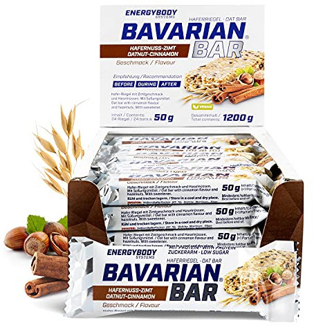 Energybody® Bavarian Bar Haferriegel Hafernuss-Zimt 24x50g / Energieriegel als Oatsnack/Powerriegel Flapjack als Sportnahrung/Haferflocken Riegel, Kohlenhydrate Riegel als Sportlernahrung