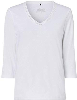 Olsen Damen T-Shirt mit V-Ausschnitt und Dekosteinen