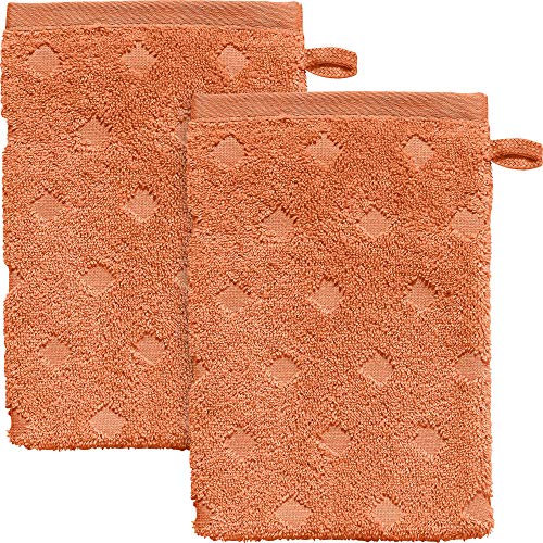 Erwin Müller Walk-Frottier Waschhandschuh 2er-Pack Baden Baden orange Größe 15x21 cm - extra saugstark, schnell trocknend, samtweich