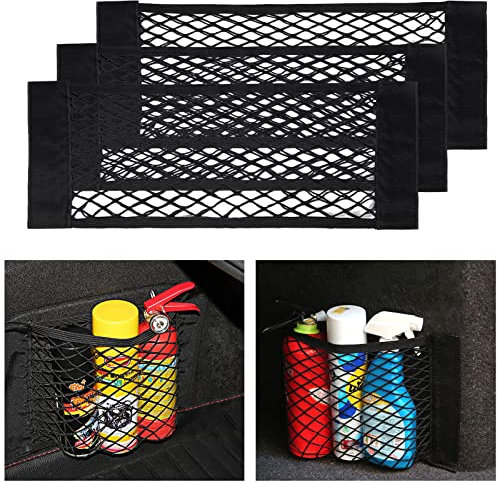 UIHOL Kofferraum Netztasche Auto, 3 Stück 60 x 25cm Klett Kofferraumnetz Tasche, Universal KFZ Organizer Gepäcknetz Elastisch Aufbewahrung Netz Tasche Mit Klettverschluss für Auto/SUV