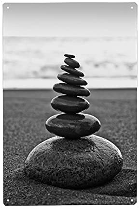 artboxONE Metall-Poster 20x30 cm Schwarzweiß Steinturm am Strand von Künstler Uwe Merkel