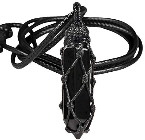 KYEYGWO Obsidian Heilstein Punkt Anhänger Halskette für Damen und Herren, Kristall Sechseckiger Anhängers Heilung Reiki Pendel Kette, Chakra Steinpendel Hexagon Schmuck mit