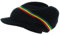 Gerippte Mütze für Dreadlocks - Bob Marley Hut Mit Rasta Streifen, Dreadlock Zubehör, Herren Tams Beanie, Jamaikanischer Stil Hüte für Damen und Herren, Schwarz Mit Schirm, L