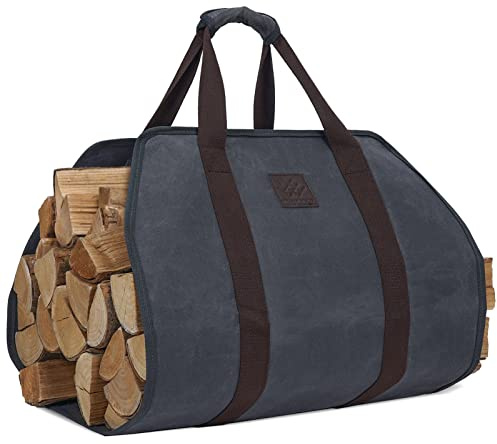 WILLOW WEAVE Kaminholzträger aus Segeltuch mit Griffpolster für einfachen Transport, Grau