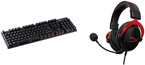 HyperX HX-KB6RDX-DE Alloy Origins, RGB Mechanische Gaming Tastatur, Red switches (QWERTZ deutsches Layout) & KHX-HSCP-RD Cloud II - Gaming Kopfhörer (für PC/PS4/Mac) rot