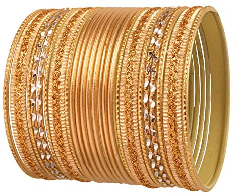 Touchstone „Bunte 2 Dutzend Armreif Kollektion“ Indische Bollywood Legierung Metall Texturierte Goldene Designer Schmuck Armreif Armbänder. Set von 24. In einem antiken Goldton für Frauen
