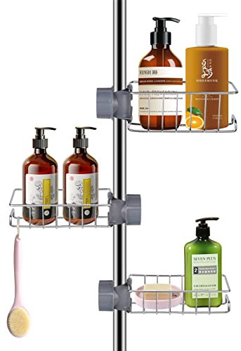 Kamfwert 3 Stück Duschablage für Duschstange Edelstahl, Rostfrei Duschablage ohne Bohren, Dusche Ablage ohne Bohren Eifenschale Dusche für 18-27mm Stange,Silber