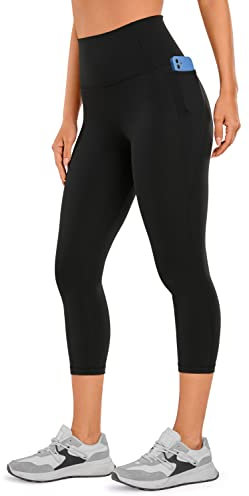 CRZ YOGA Butterluxe Damen Capri Gym Leggings 3/4 High Waist Yogahose Taschen Sport Workout Sportleggings - 53cm Schwarz 36