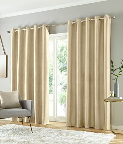 Enhanced Living Goodwood Eyelet Cream Curtains for Bedroom with Subtle Wave Pattern - 66x90 inch (168x229 cm) - Noise Reducing Thermal Curtains for Bedroom - 2 x Curtain Panels