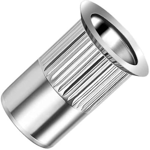 M5 Dadi per rivetti ciechi, inserto filettato aperto a corpo tondo scanalato a testa svasata, 5mm dado zigrinato in acciaio zincato, rivetto per acciaio, lega, rame, plastica (10 pz.)
