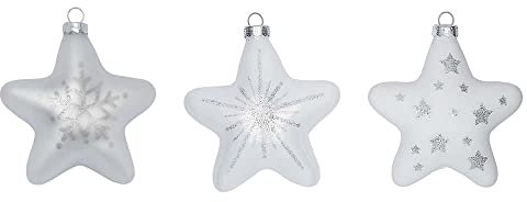 Magic Christbaumschmuck Sterne Glas | Set 3 Sterne 8cm | Weihnachtskugeln Christbaumkugeln Stern-Form (Just White // weiß)