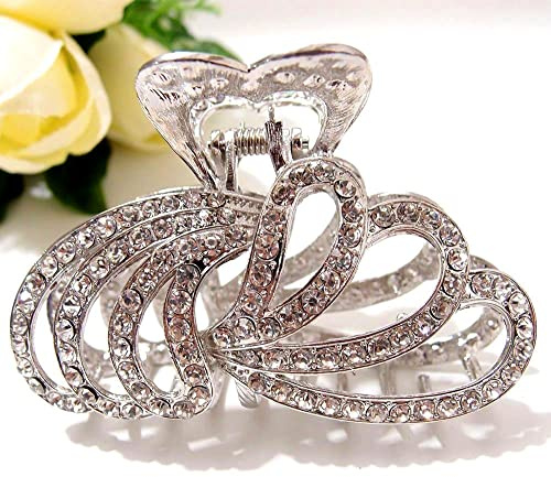 TROTH FASHION Metal Antique Silver Plated Hair Clips Women, Crystal Rhinestone Hair Claw, Diamante Hair Clamp, Anti Slip Large Claw Clips for Thin & Thick Hair, Hair Styling Accessories Women