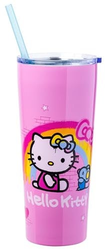 Silver Buffalo Sanrio Hello Kitty Graffiti Rainbow Stainless Steel Tumbler | Holds 22 Ounces