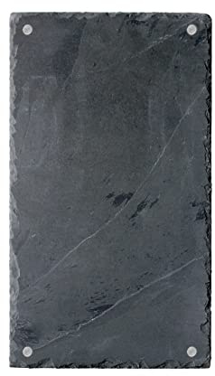 Firstlaser Schiefertafel, Schreibtafel, Servierplatte 80 x 40 cm, Naturschiefer, Grau, Rechteckig, inklusive Bohrungen und Abstandhalter, gebrochene Kante