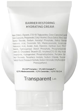 Transparent Lab BARRIER RESTORING HYDRATING CREAM, Tagescreme, Anti-Aging, feuchtigkeitsspendend, natürlich, für sensible Haut, vegan, ölfrei, ohne Parfüm, Nanopartikel frei, 1er Pack (50ml)