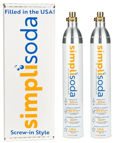 Simpli Soda 60L CO2 Canister Cylinders - Compatible w/Sodastream BLUE Screw-In Only, Ninja Thirsti, Philips, and More - Threaded Style Soda Streaming Machine CO2 Tanks Gas Refill, | 14.5 oz, Set of 2