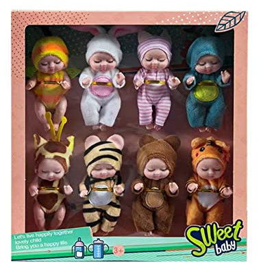 Uposao Baby Reborn Realiste - Juego de 8 muñecas, mini muñecas, emuladas, ropa y accesorios, para dormir, juguete para niños y niñas