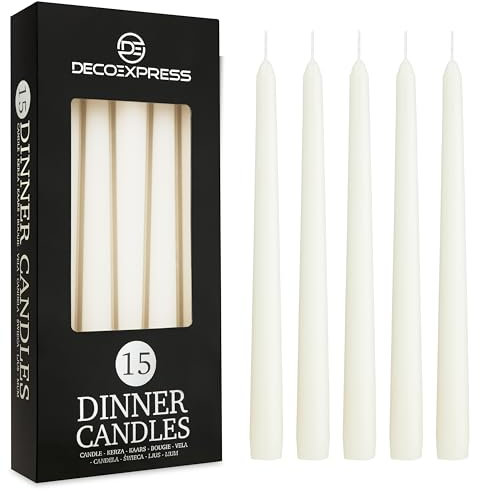 DECO EXPRESS Stabkerzen Set 6er, 10, 15 oder 50er, Lange Brenndauer bis zu 8 Std, Geruchslos(Weiß, 15-er Set)