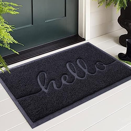 Homaxy Hello Fußmatte außen und innen, rutschfeste Schmutzfangmatte Türmatte, waschbar Fussmatte aussen für Haustür, Eingangsbereich, Garten (60 x 90 cm, Stil 2, Schwarz)