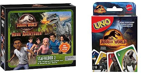 Jurassic World - Neue Abenteuer: Alle Original-Hörspiele zur 2. Staffel (Folge 9 - 16) & Mattel Games GXD72 - UNO Jurassic World Dominion Kartenspiel mit Themendeck und Sonderregel, ab 7 Jahren