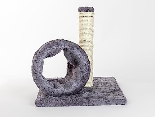 Kratzbaum, Sisalturm und Tunnel mit Plüschbezug, 28 x 28 x 31 cm, Grau