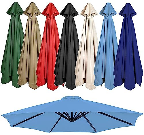 Auvent De Rechange Pour Parasol Extérieur 2m/2,7m/3.0m, 6 Baleines/8 Baleines Toile De Rechange Pour Parasols De Jardin Plage Et Piscine, Housse De Rechange Pour Parasol Droit Ou Déporté(Couleur:Blue,