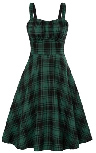 Belle Poque Robe de Cocktail décontractée élégante pour Femme, Vert et Noir à Carreaux, M