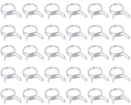 Leliafleury 30 Pcs Double Wire Spring Clips 12mm Stainless Steel Hose Clamps Fuel Line Hose Clips Spring Clamp for Water Pipe Air Tube